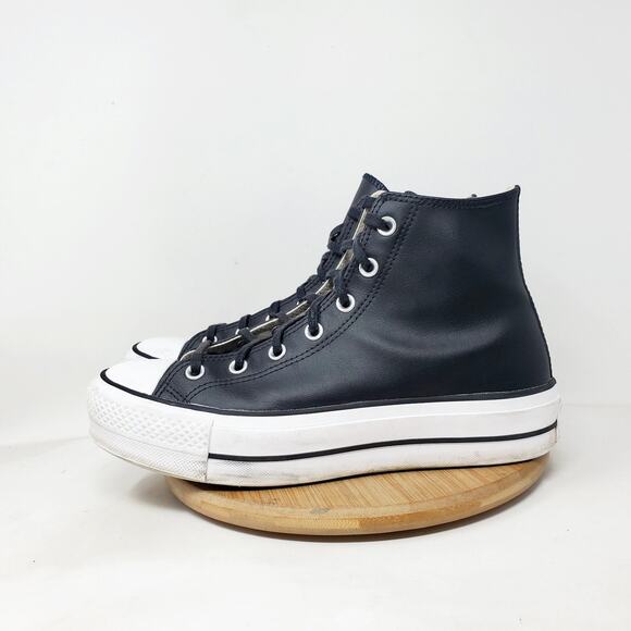 Converse Chuck Taylor All Star Lift Shoes Womens 10 Black Leather Hi Sneaker - Picture 1 of 13